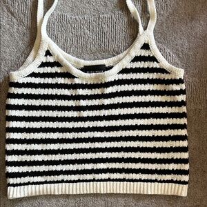 Miou Muse Black and White Striped Sweater Crop Top